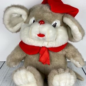 Vintage Commonwealth Toys large 16” plush Christmas mouse, rare 1990 collectible